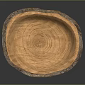 Handmade Natural Wooden Plate From Log Slice With Tree Ring Texture And Bark Edge