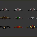 Game and Movie Characters in Various Colorful Costumes with Dynamic Poses and Grey Background Reflections