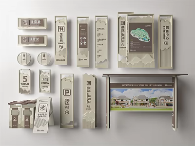Residential Outdoor Signage Collection Featuring Map Display Parking Signs Number Indicators And Building 3d model