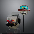 American Tearshop Red Dirt Motorcycle On Trailer Display Scene