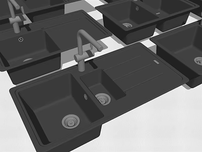 Black Double Bowl Kitchen Sinks Featuring Faucet Modern Design Multiple Styles 3d model