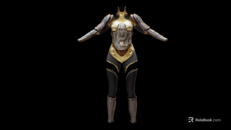 Detailed Futuristic Armored Suit With Gold Silver Black Mechanical Design Elements 3d model 