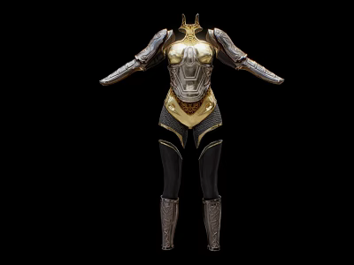 Detailed Futuristic Armored Suit With Gold Silver Black Mechanical Design Elements 3d model