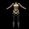 Detailed Futuristic Armored Suit With Gold Silver Black Mechanical Design Elements