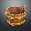 Vintage Handmade Wooden Bucket With Rope Handles For Home Decor And Use