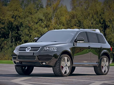 Shiny Black SUV Car With Modern Design Parked In Outdoor Green Tree Area 3d model