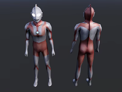 3D Model Game And Movie Character Front Back View Red White Suit Chest Energy Light 3d model