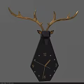 Modern Deer Head Shape Wall Decor With Golden Antlers White Head And Clock