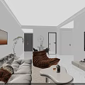 Modern Bright White Open Living And Dining Room Interior With Comfortable Stylish Home Furnishings