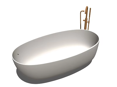 White Oval Bathtub With Gold Faucet In Modern Bathroom Setup 3d model