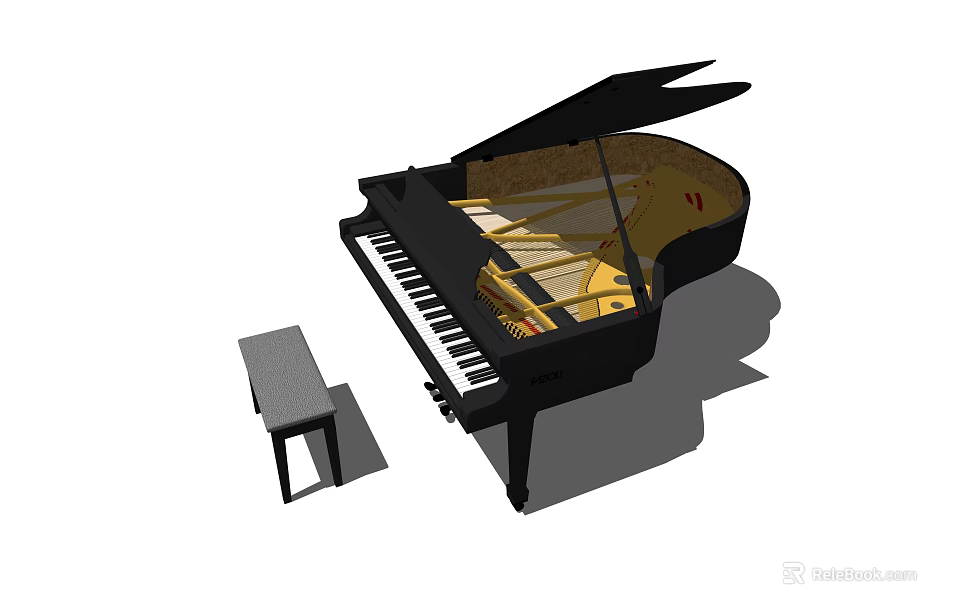 Elegant Black Grand Piano With Matching Bench For Music Room Interior Design 3d model 