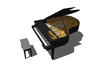 Elegant Black Grand Piano With Matching Bench For Music Room Interior Design 3d model
