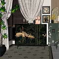 American Middle Ancient Bucket Cabinet Decorative Cabinet Hallway Cabinet Side Cabinet Potted Plant Floriculture Green Plant Middle Ancient Style Coffee Machine Screen Partition Middle Ancient Style Vintage Floor Lamp 3d model