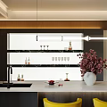 Modern Lounge With Bar Counter Yellow Stools And Wine Shelves