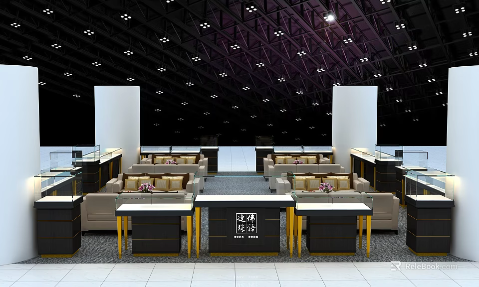 Jewelry Store Interior Design With Elegant Display Counters And Ambient Lighting 3d model 