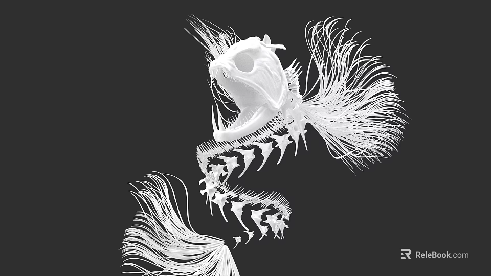 Artistic Aquatic Animal Skeleton Design With Long Fins And Abstract Structure On Black Background 3d model 