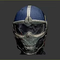 Futuristic Combat Helmet With Blue And White Stripe Silver Metallic Visor