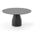 Round Black Dining Table With Polished Top And Angular Geometric Base Design 3d model