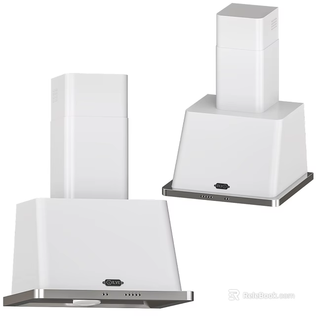 White Modern Kitchen Range Hoods With Sleek Design And Stainless Steel Base 3d model 