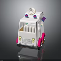 Ice Cream Truck With White And Pink Exterior Cone On Top And Headlights