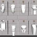 Multiple Modern Wall Mounted Urinals Arranged on White Tiled Bathroom Wall 3d model