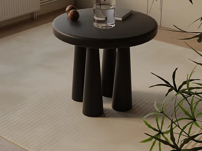 Black Round Bedside Table With Tapered Legs Glass Book And Decorative Balls 3d model