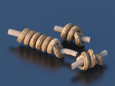 Handcrafted Wooden Sticks With Spiral Woven Rattan For Decorative Household Items 3d model
