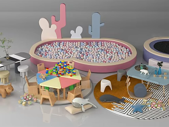 Modern children's table and chair children's entertainment equipment combination 3d model