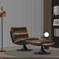 Brown Leather Lounge Chair With Ottoman Floor Lamp And Bookshelf In Modern Room