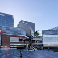 Modern Shopping Mall Architecture With Glass Curtain Wall Grid Roof And High Rise Background