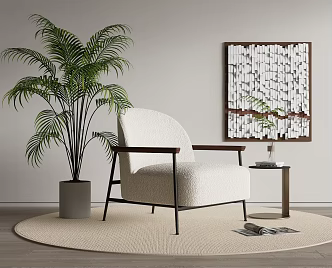 Modern Sofa Chair Leisure Chair Side Corner Green Plant Potted Plant Wall Decoration Hanging Painting 3d model