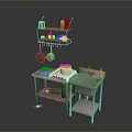 Modern Kitchen Interior Design With Metal Hanging Rack Stove Sink And Countertop