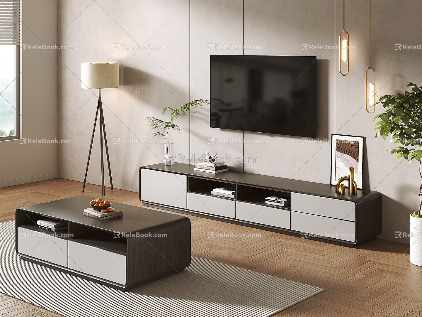 Light Luxury TV Cabinet TV Cabinet Coffee Table Combination 3d model