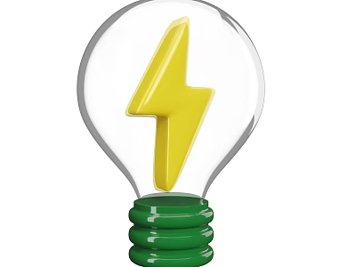 Decorative Ornament Set with Transparent Light Bulb Yellow Lightning Bolt Inside and Green Base 3d model