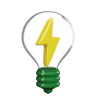 Decorative Ornament Set with Transparent Light Bulb Yellow Lightning Bolt Inside and Green Base 3d model