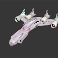 White Streamlined Spaceship Model With Multiple Engines And Reflection On Black Background