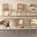 Stylish Single Chairs With Woven Details And Wooden Frames Displayed On Shelves