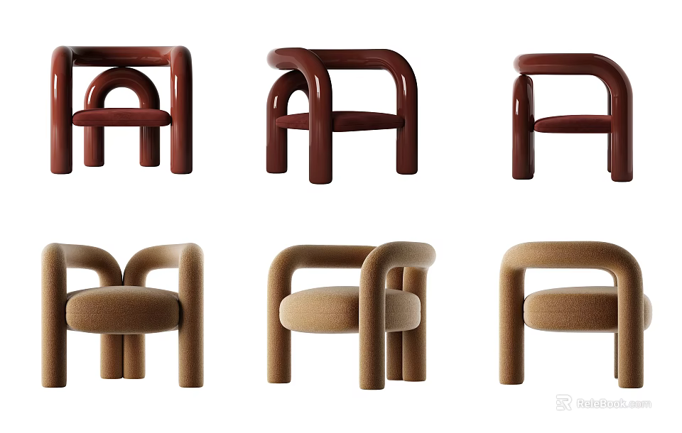Modern Minimalist Accent Chairs With Dark Brown Light Brown Curved Armrests And Leather Upholstery 3d model 