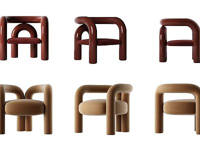 Modern Minimalist Accent Chairs With Dark Brown Light Brown Curved Armrests And Leather Upholstery 3d model