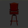 Red Upholstered Bar Stool With Wooden Frame And Armrests In Classic Style