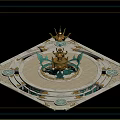 Ornate Decorative Structure With Golden Crown Green Accents And Circular Platform