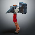 Detailed Fantasy Decorative Hammer With Wooden Handle Red Straps And Metal Head