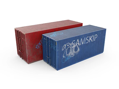 Industrial Equipment Featuring Red And Blue RAMSKIP Containers For Logistics Use 3d model