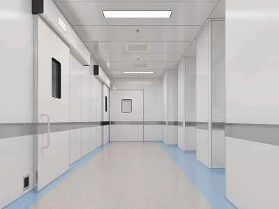 Modern Laboratory Corridor With White Walls And Ceiling Lights 3d model