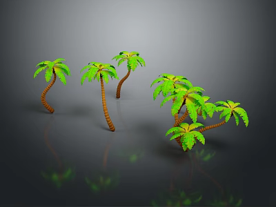 3D Rendered Palm Trees With Green Fronds On Dark Background With Reflections 3d model