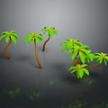 3D Rendered Palm Trees With Green Fronds On Dark Background With Reflections