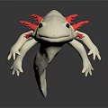 White Axolotl with Red Feathery External Gills on Black Background Showing Reflection 3d model