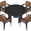 Round Black Dining Table Set With Four Light Brown Chairs And Black Legs 3d model