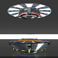 Futuristic Floating Circular Platform With Upper And Lower LED Light Structures