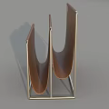 Modern Three Tier File Holder With Brown Leather Panels And Metal Frame